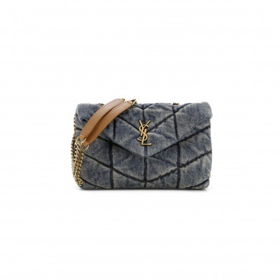 YSL LOULOU PUFFER DENIM CROSSBODY BAG 6203332PT674575 (23*15.8*5.8cm)